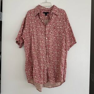 Banana Republic coral and cream floral linen short sleeve shirt